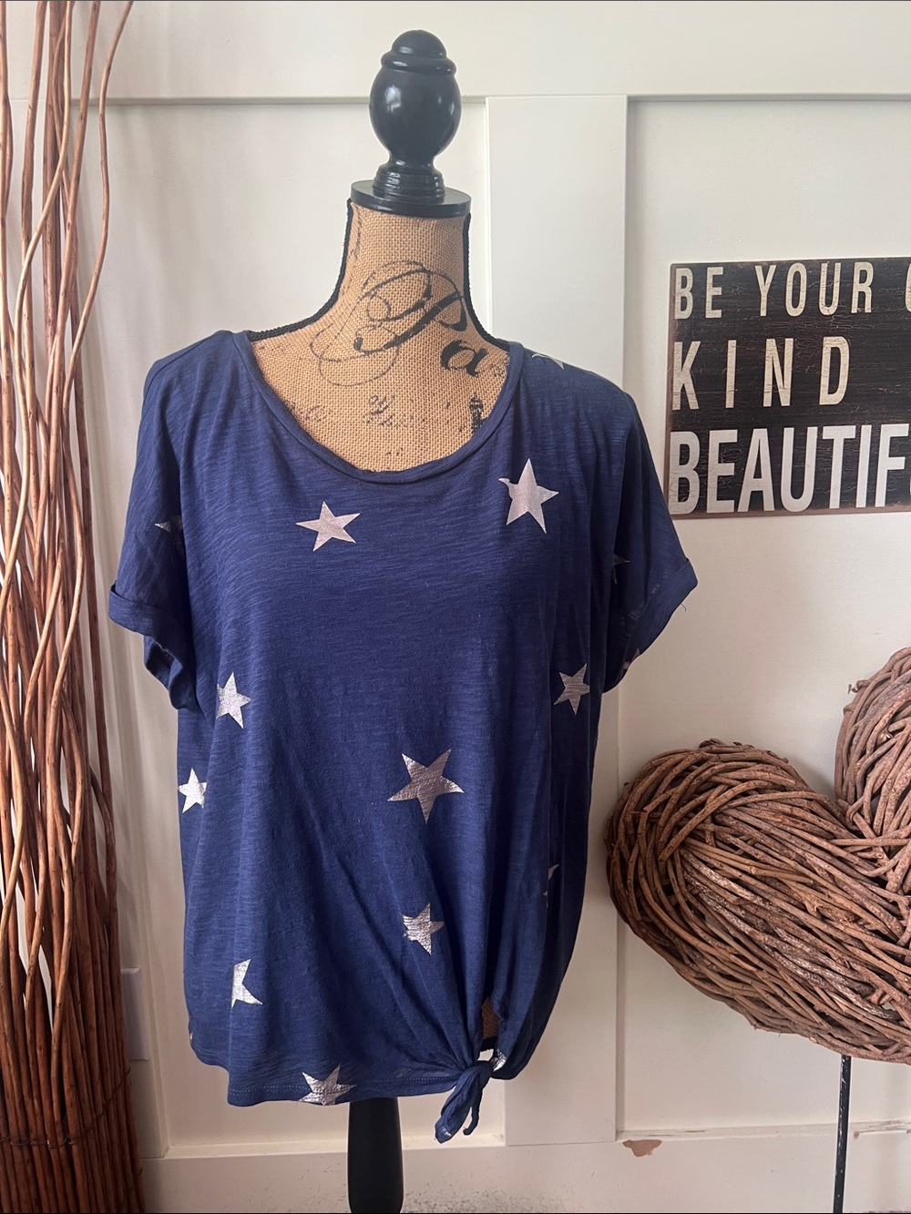 Lucky Brand Navy Star Tie-Front Short Sleeve Tee